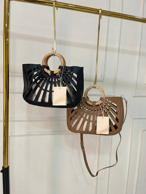 Ladies Hollow Out Design With Wooden Handle and Shoulder Bag